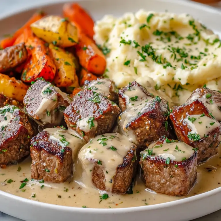 Garlic Butter Steak Bites with a Rich Parmesan Cream Sauce Recipe