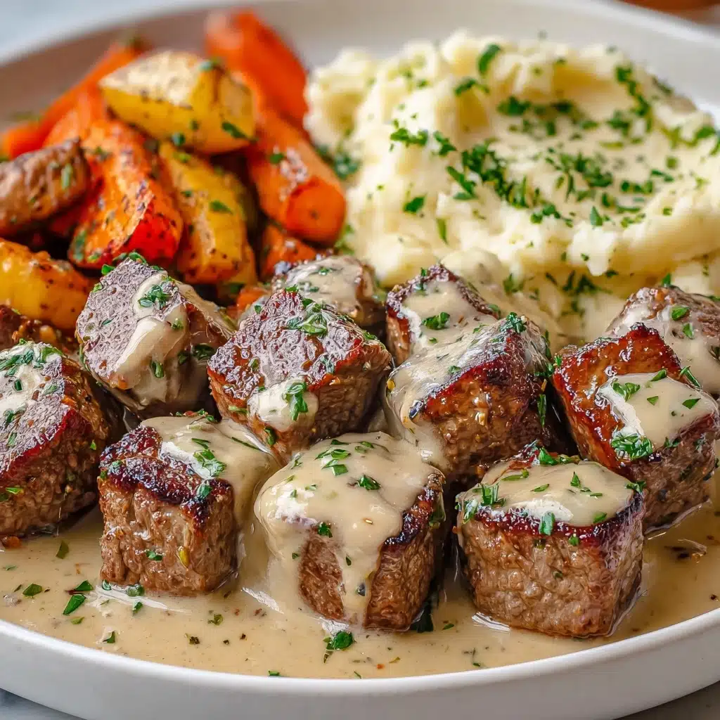 Garlic Butter Steak Bites with a Rich Parmesan Cream Sauce Recipe - Recipe Image