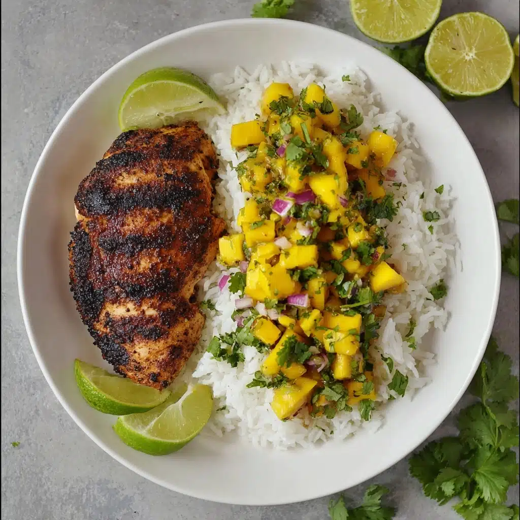 Jerk Chicken with Mango Salsa and Coconut Rice Recipe - Recipe Image