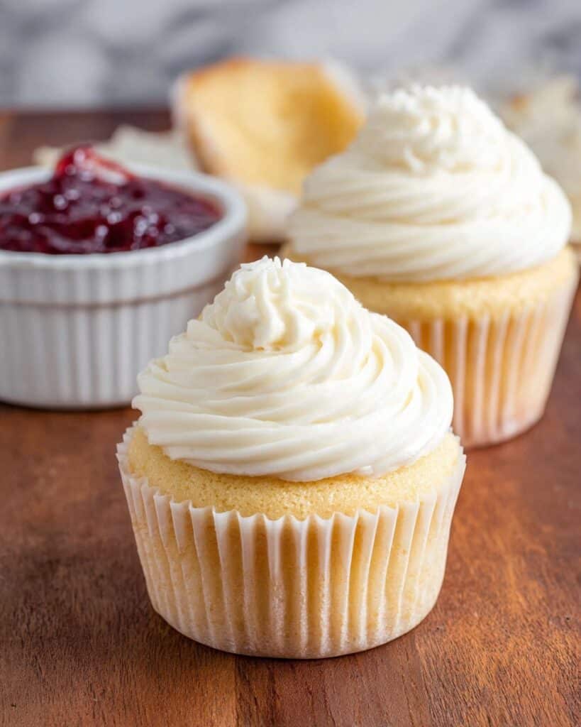 Almond Wedding Cake Cupcakes with Raspberry Filling Recipe