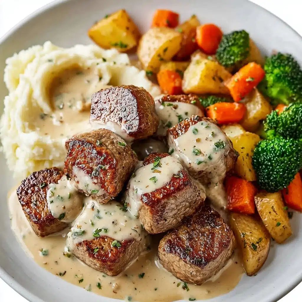 Garlic Butter Steak Bites with a Rich Parmesan Cream Sauce Recipe - Recipe Image