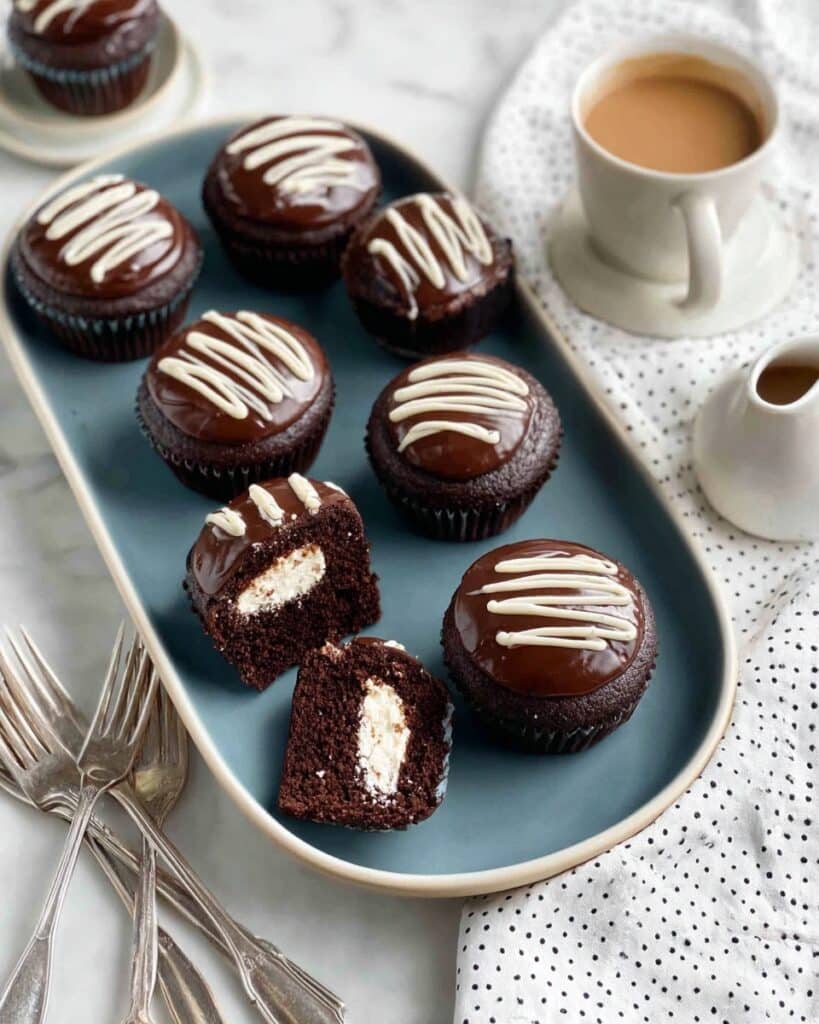 Cream-Filled Chocolate Cupcakes with Chocolate Ganache and Vanilla Buttercream Recipe