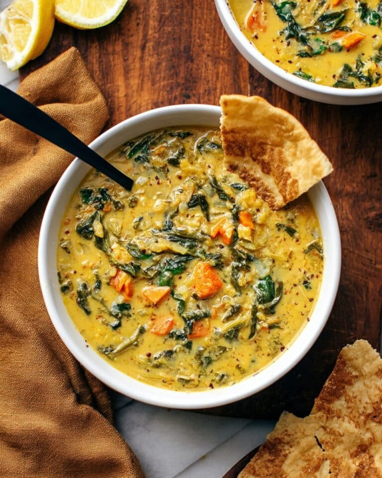 Smoky Red Lentil Soup with Spinach Recipe