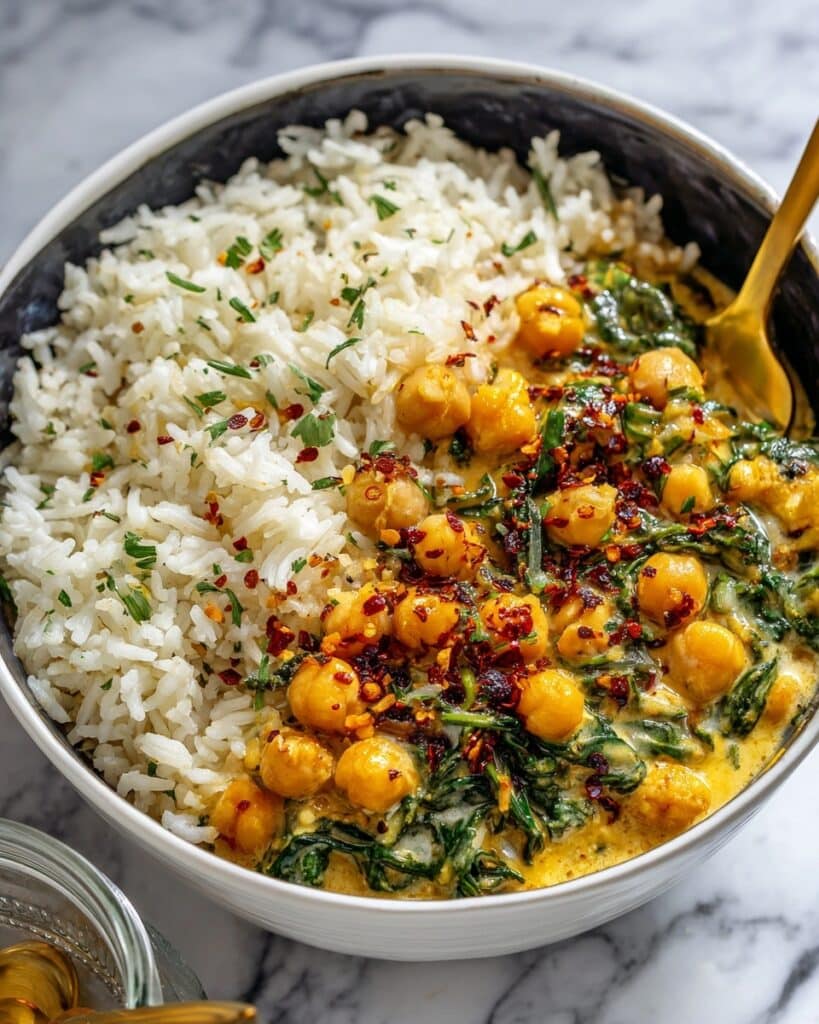 Steph’s Chickpea Curry with Spinach and Rice Recipe