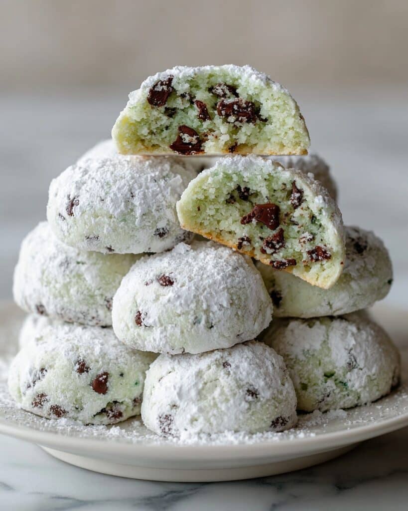 Mint Chocolate Chip Snowball Cookies Recipe