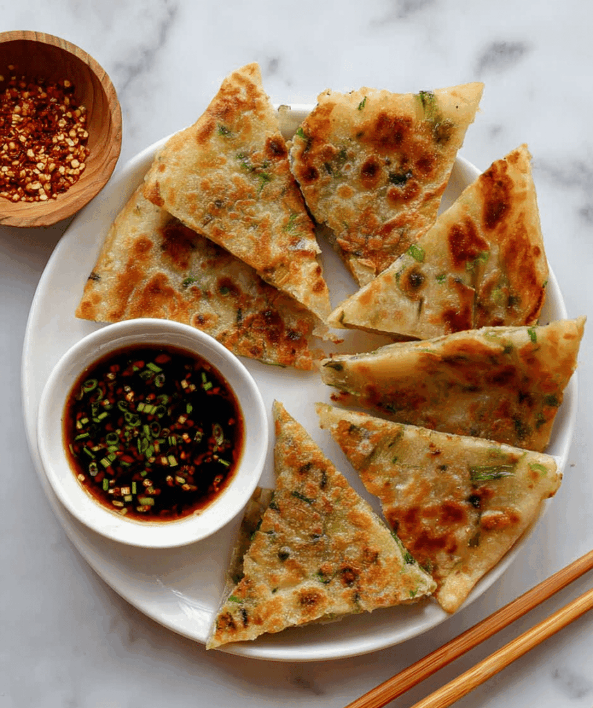 Easy Scallion Pancakes with Soy Dipping Sauce Recipe