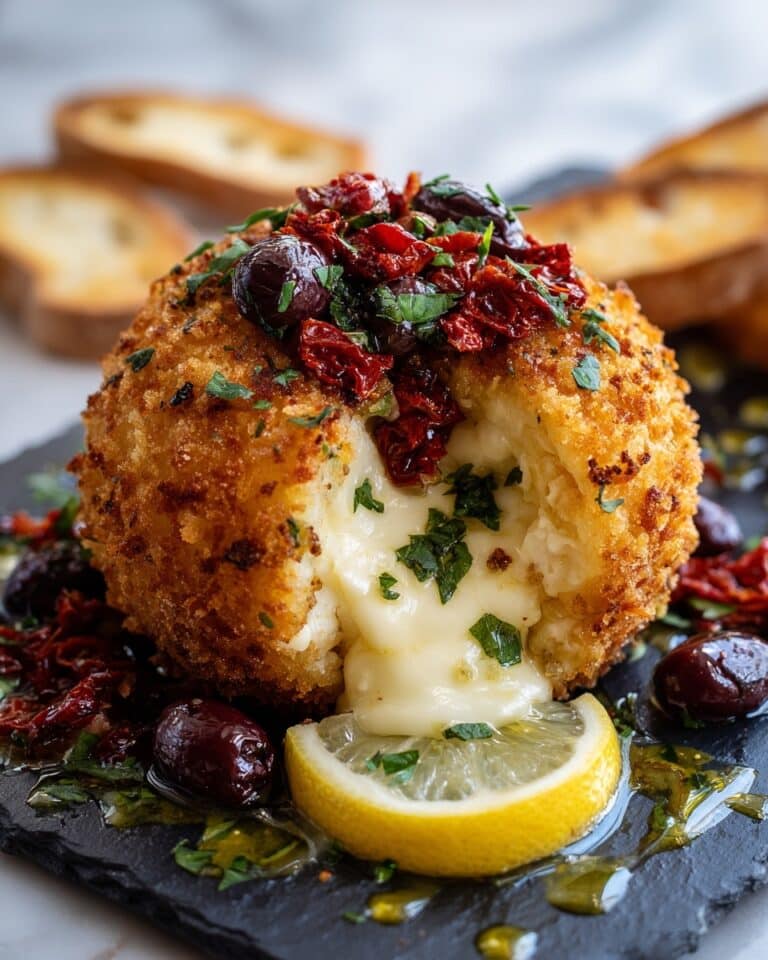 Crispy Fried Brie with Pepper Honey, Lemon-Herb Olives, and Crispy Prosciutto Recipe