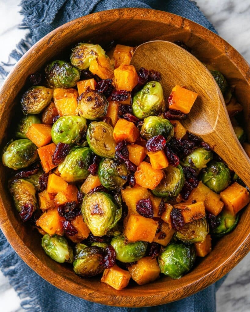 Honey Roasted Brussels Sprouts with Butternut Squash, Cranberries, and Cinnamon Recipe