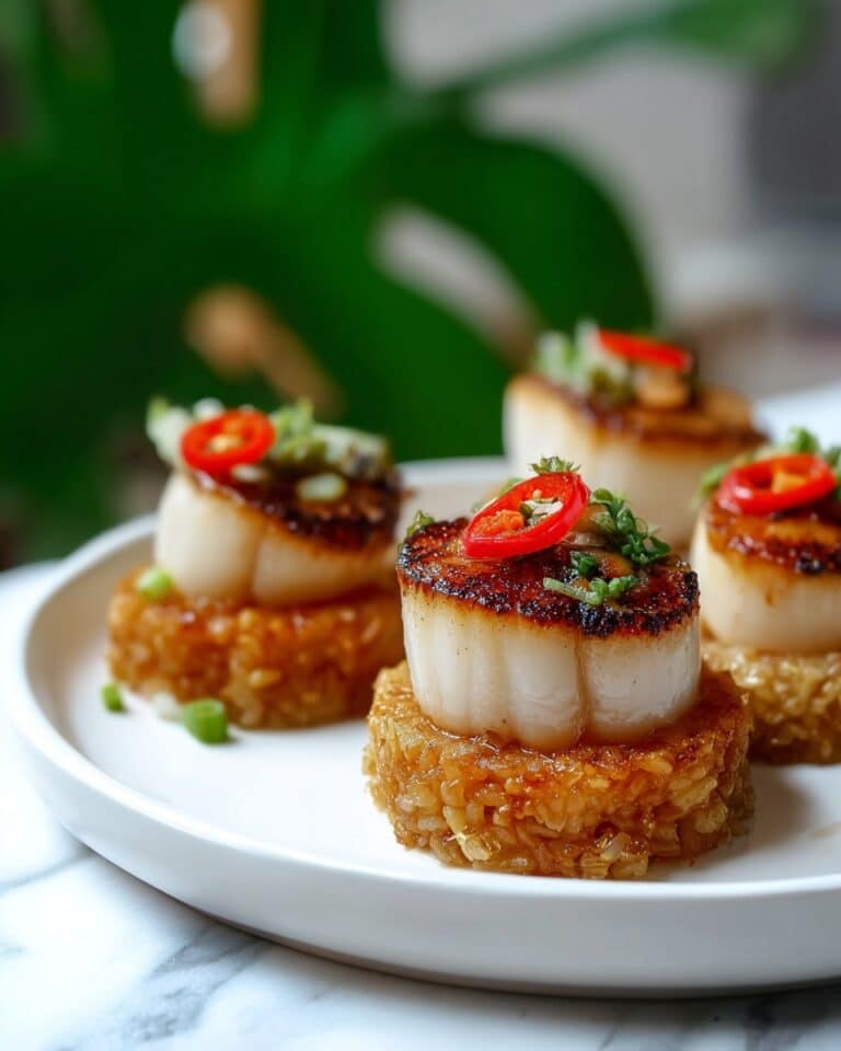 Crispy Rice with Seared Scallops and Spicy Sriracha Sauce Recipe