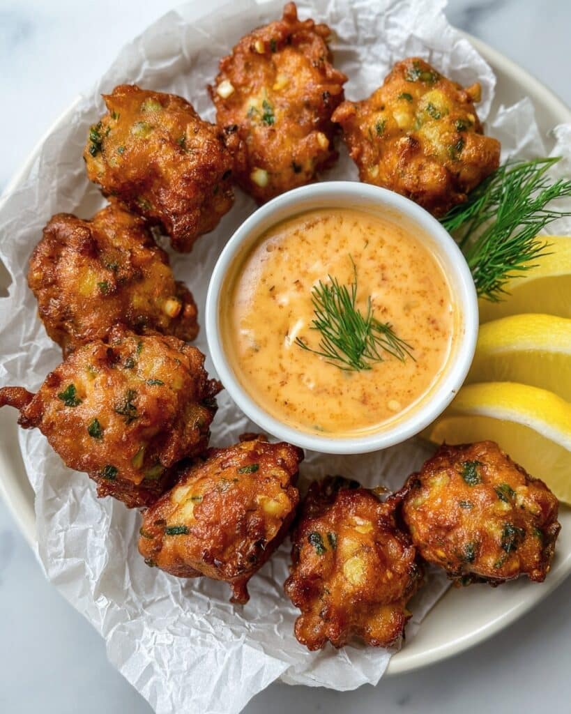 Scallop Fritters with Spicy Mayo-Dill Sauce Recipe