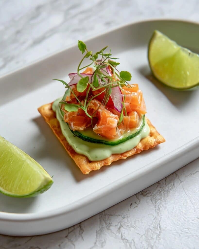 Salmon Wontons with Avocado Mayo and Pickled Onion Recipe