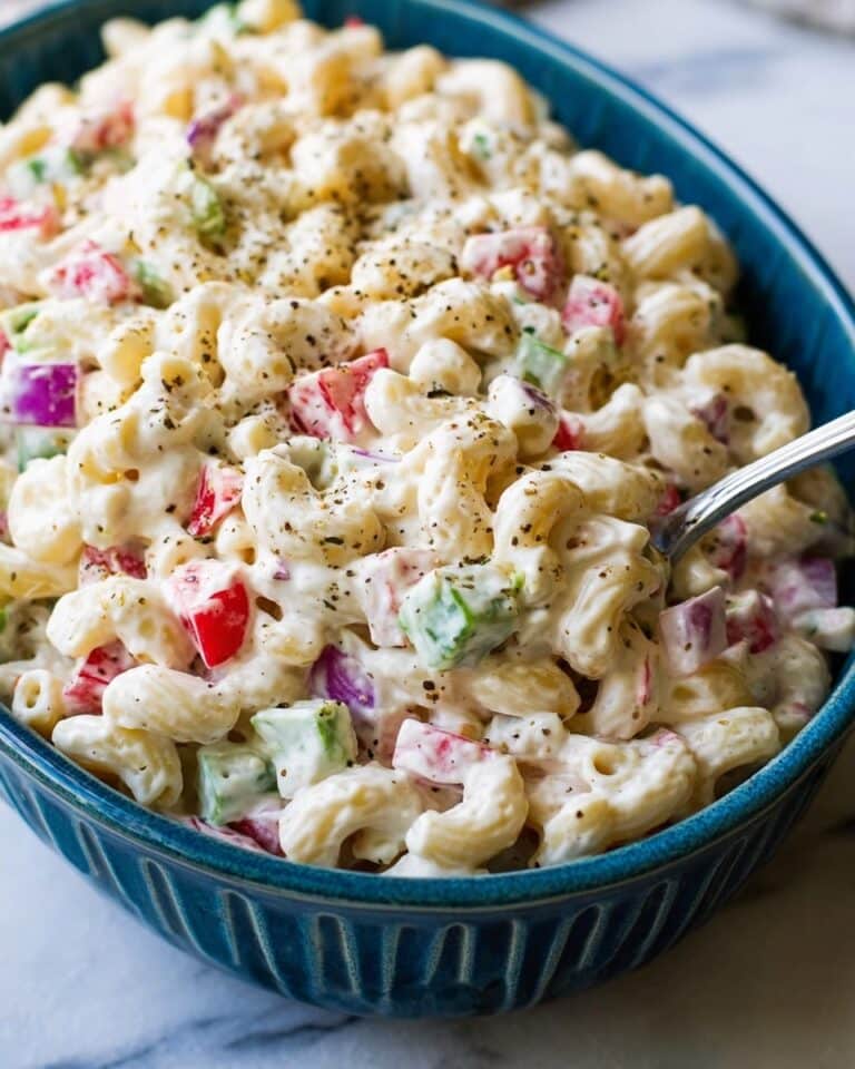 Creamy Macaroni Salad with Sweet Gherkins and Red Bell Pepper Recipe