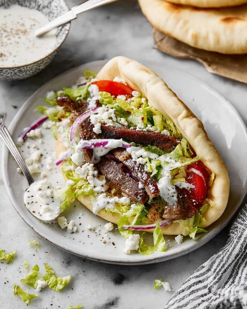 Homemade Gyros with Tzatziki, Fresh Vegetables, and Crispy Lamb and Beef Recipe