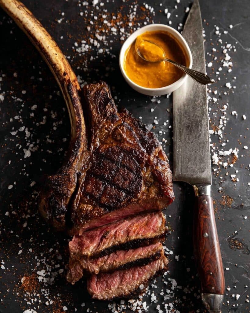 Tomahawk Steak with Cowboy Butter and Rich Sauces Recipe