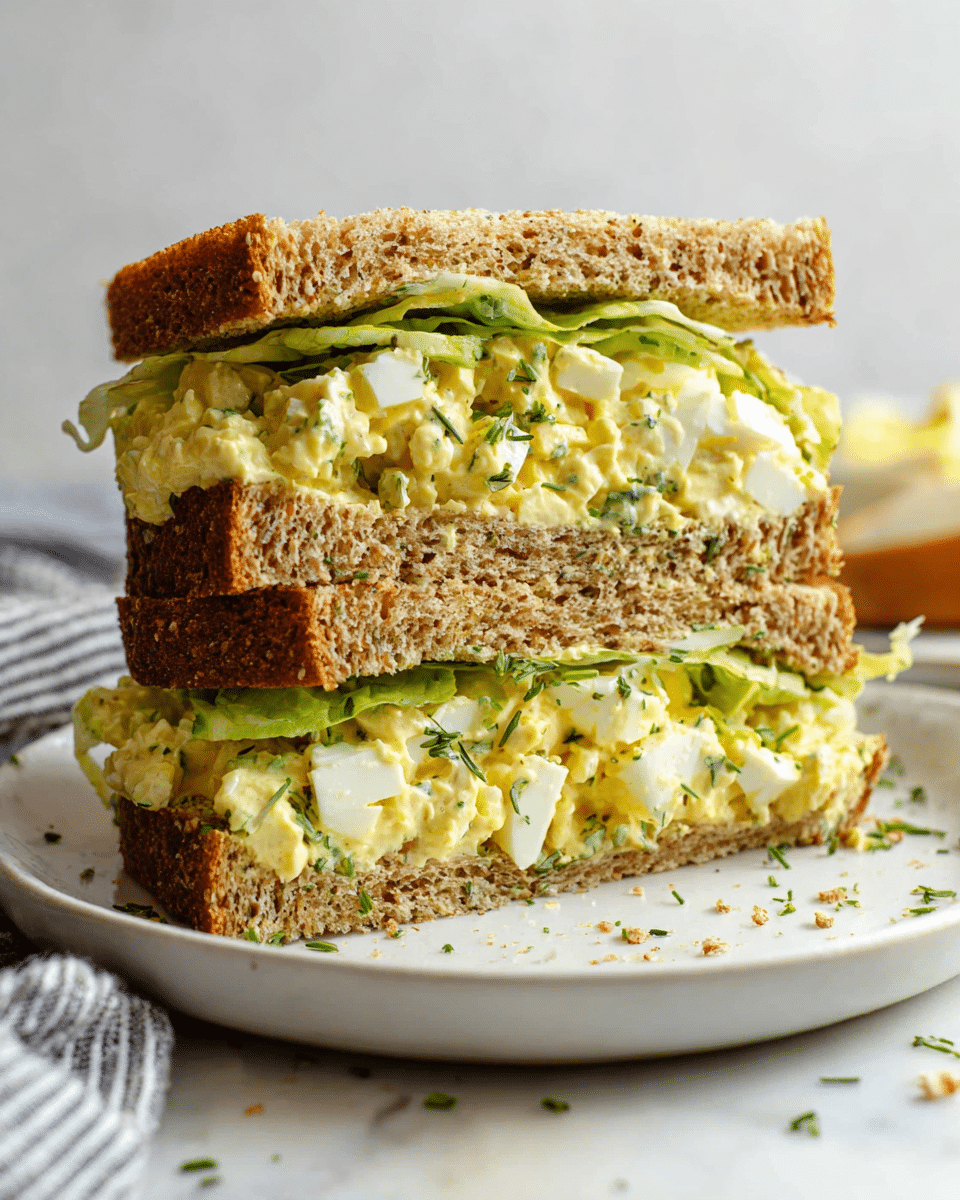 A white bowl filled with creamy egg salad showing around three layers: a base of chopped boiled egg whites in white and pale yellow, a thick layer of smooth, pale yellow mayonnaise mixed with herbs adding green specks, and a topping of coarse black pepper spread evenly, with small dill leaves scattered for garnish. A wooden spoon with a smooth texture scoops some salad from the right side. The bowl sits on a white marbled surface with a striped gray and white cloth visible near the bottom edge. Photo taken with an iphone --ar 4:5 --v 7