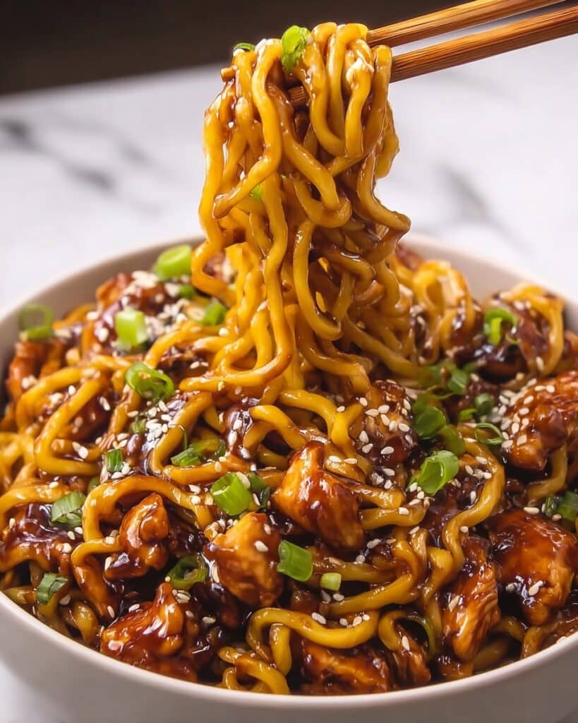 Sticky Garlic Chicken Noodles Recipe