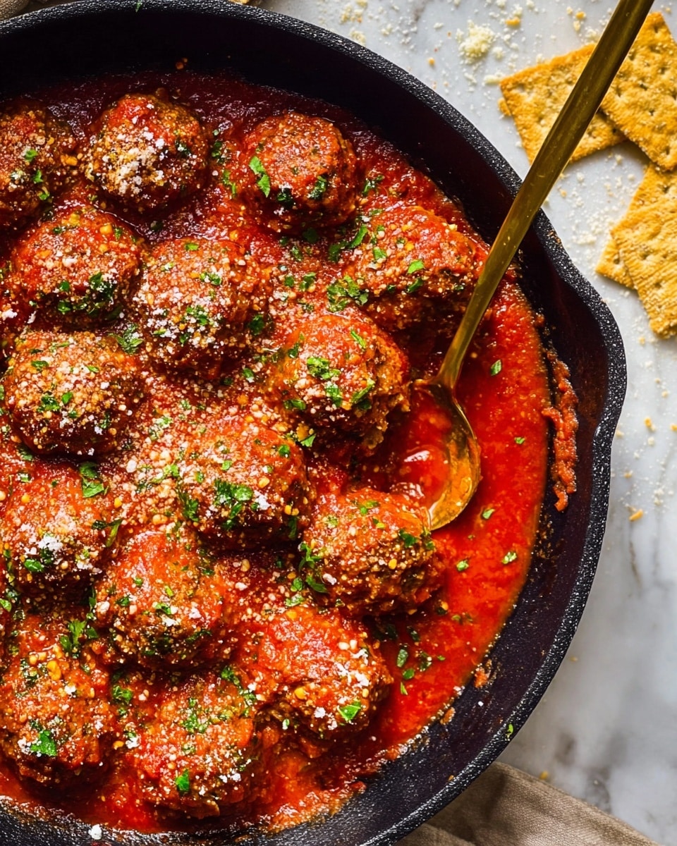 A white oval plate holds a pile of about twelve round meatballs covered in thick red tomato sauce. The meatballs are sprinkled with grated cheese and small pieces of green herbs scattered over the top. A few small fresh basil leaves sit on and around the meatballs. The plate rests on a white marbled surface with some green herbs and two pieces of toasted golden-brown bread blurred in the background. photo taken with an iphone --ar 4:5 --v 7