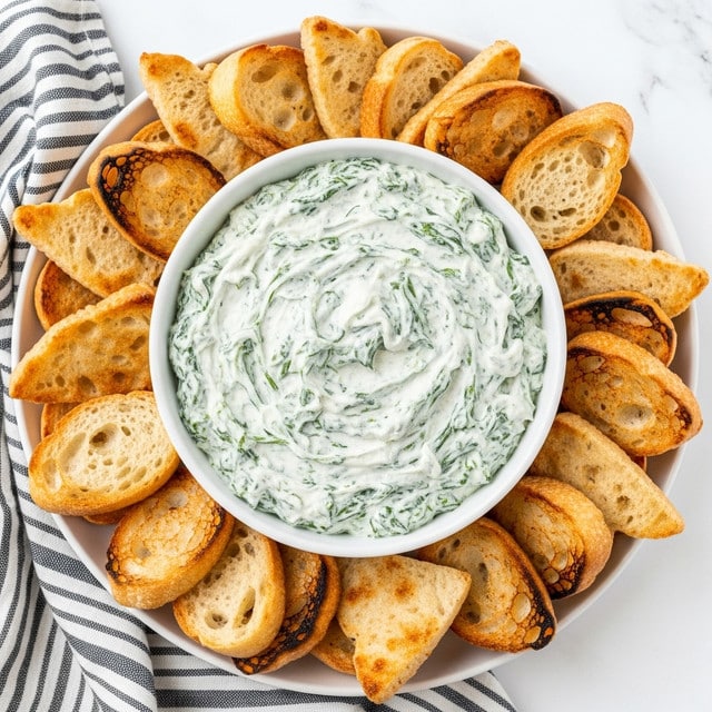 A white bowl filled with creamy spinach dip, showing thick swirls of white and green mixed texture, sits in the center of a white plate. Around the bowl, there are many slices of toasted bread and triangular pieces of pita bread. The bread slices are light brown with some darker toasted edges, with visible holes in the crumb. The plate is on a white marbled surface, and part of a striped cloth is tucked under the plate on the left side. photo taken with an iphone --ar 4:5 --v 7