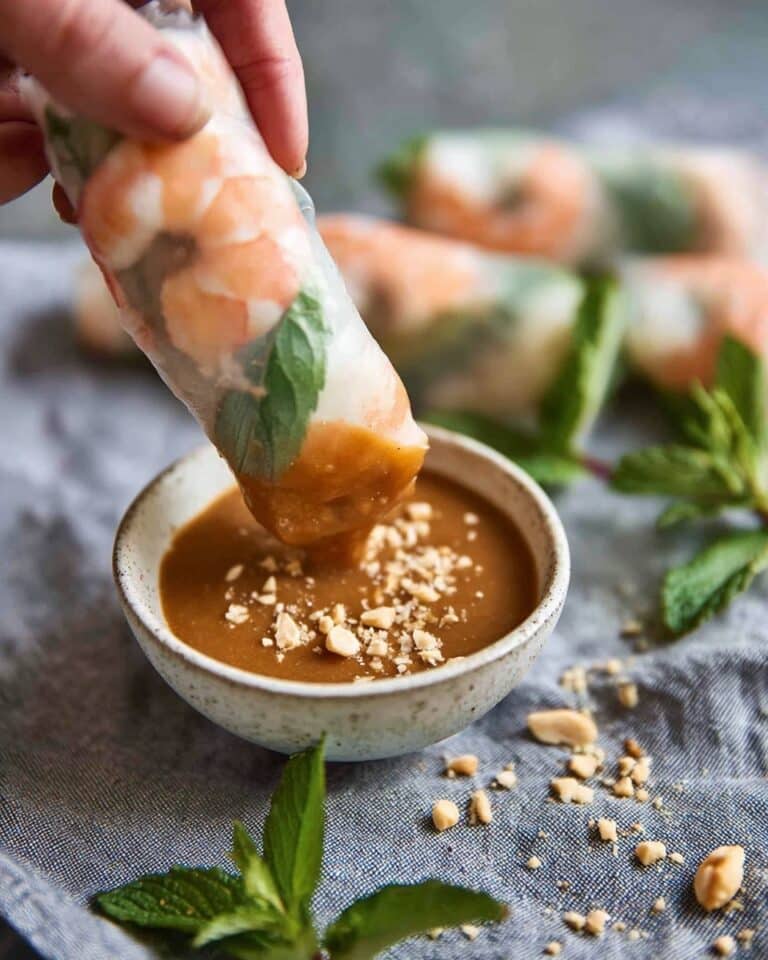 Vietnamese Shrimp Rice Paper Rolls with Peanut Dipping Sauce Recipe